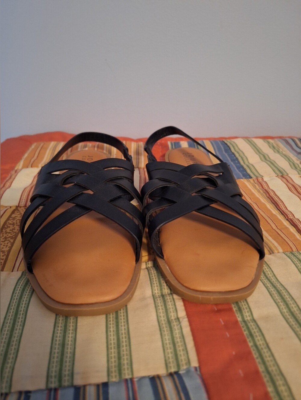 Journee Collection Women’s Black Strappy Leather Sandals - Slingback Size 8.5